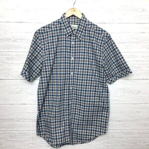 NEW California Shirt Co. Men's Blue Brown Plaid Short Sleeve Button Front M